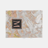 Modern Faux Roos Gold Marble Swirl Monogram Fleece Deken (Voorkant (Horizontaal))