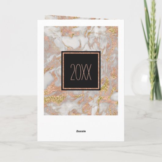 Modern Faux Roos Gold Marble Swirl Monogram Kaart (Achterkant)