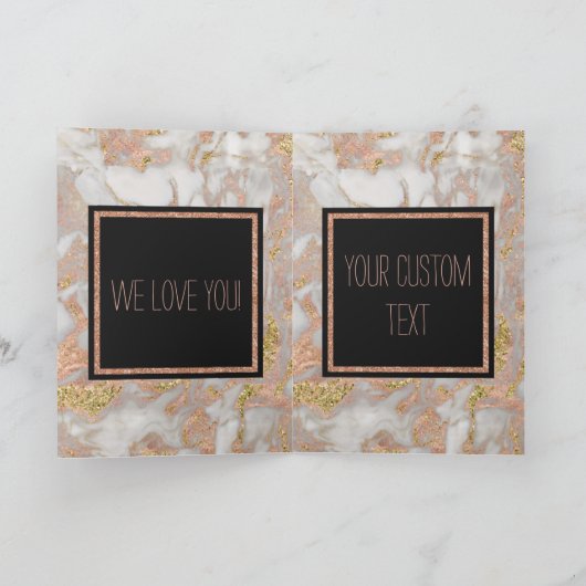 Modern Faux Roos Gold Marble Swirl Monogram Kaart (Binnen)