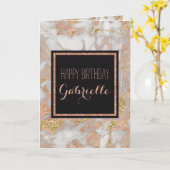 Modern Faux Roos Gold Marble Swirl Monogram Kaart (Gele Bloem)