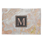 Modern Faux Roos Gold Marble Swirl Monogram Kussensloop (Achterkant)
