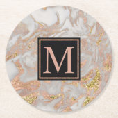 Modern Faux Roos Gold Marble Swirl Monogram Ronde Kartonnen Onderzetter (Voorkant)