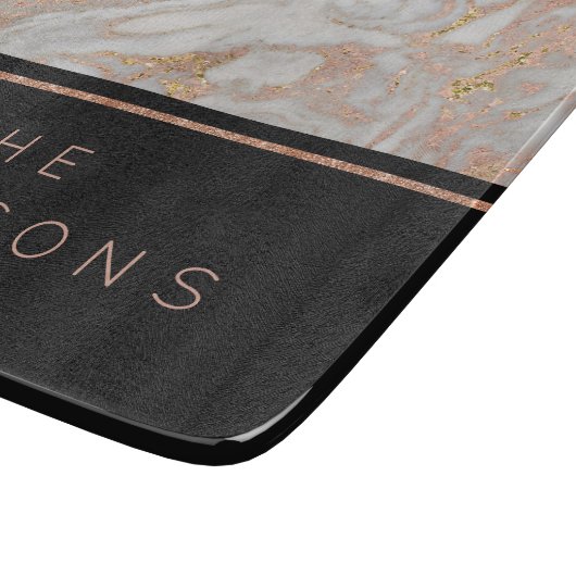 Modern Faux Roos Gold Marble Swirl Monogram Snijplank (Hoek)