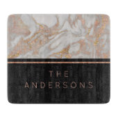Modern Faux Roos Gold Marble Swirl Monogram Snijplank (Voorkant)
