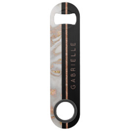 Modern Faux Roos Gold Marble Swirl Monogram Speed Flessenopener