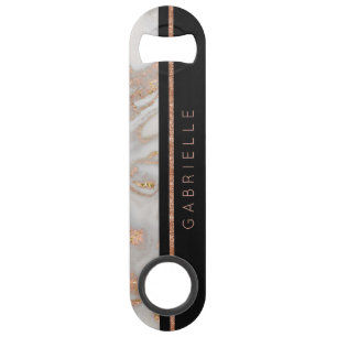 Modern Faux Roos Gold Marble Swirl Monogram Speed Flessenopener