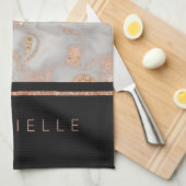 Modern Faux Roos Gold Marble Swirl Monogram Theedoek (Quarter Fold)