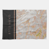 Modern Faux Roos Gold Marble Swirl Monogram Theedoek (Horizontaal)