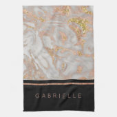 Modern Faux Roos Gold Marble Swirl Monogram Theedoek (Verticaal)