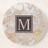 Modern Faux Roos Gold Marble Swirl Monogram Zandsteen Onderzetter (Voorkant)