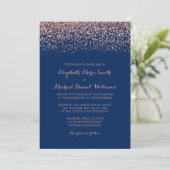 Modern Faux Roos Gold Navy Blue Glitter Wedding Kaart (Staand voorkant)