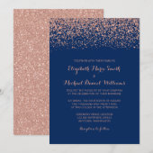 Modern Faux Roos Gold Navy Blue Glitter Wedding Kaart (Voorkant / Achterkant)