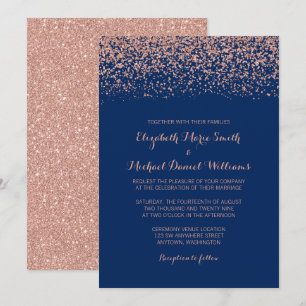 Modern Faux Roos Gold Navy Blue Glitter Wedding Kaart