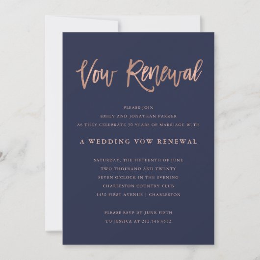 Modern Faux Roos Gold Wedding Vow Renewal Kaart (Voorkant)