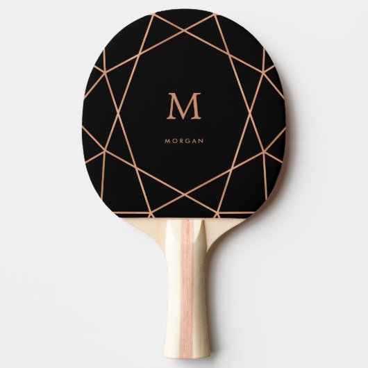 Modern Faux Roos Goud Geometrisch met Monogram Tafeltennisbatje (Voorkant)