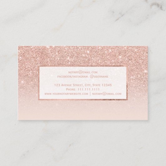 Modern faux roos goud glitter blush ombre notaris visitekaartje (Achterkant)