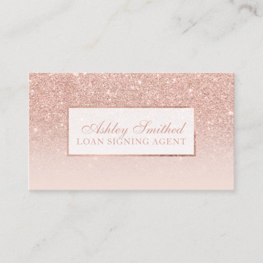 Modern faux roos goud glitter blush ombre notaris visitekaartje (Voorkant)