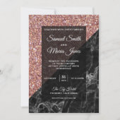 Modern Faux Roos Goud Glitter Zwart Marmer Bruilof Kaart (Voorkant)