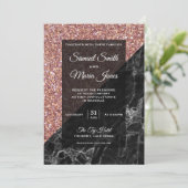 Modern Faux Roos Goud Glitter Zwart Marmer Bruilof Kaart (Staand voorkant)