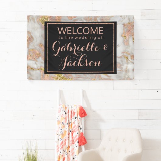 Modern Faux Roos Goud Marmer Bruiloft Welkom Spandoek (Insitu)