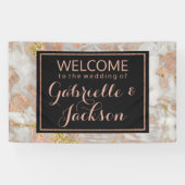 Modern Faux Roos Goud Marmer Bruiloft Welkom Spandoek (Horizontaal)