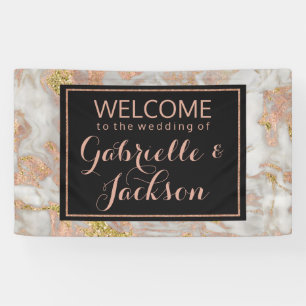 Modern Faux Roos Goud Marmer Bruiloft Welkom Spandoek