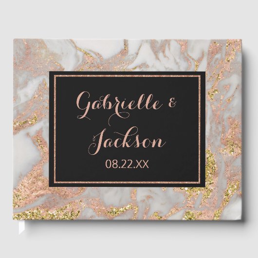 Modern Faux Roos Goud Marmer Gepersonaliseerde bru Gastenboek (Voorkant)