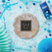 Modern Faux Roos Goud Marmer Monogram Bruiloft Papieren Bordje (Feest)