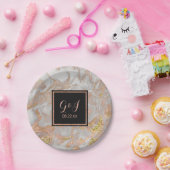 Modern Faux Roos Goud Marmer Monogram Bruiloft Papieren Bordje (Feest)