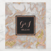 Modern Faux Roos Goud Marmer Monogram Bruiloft Wijn Etiket (Enkel label)