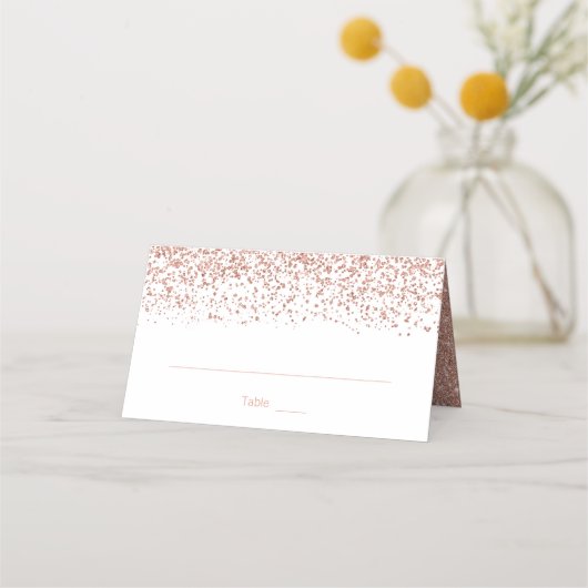 Modern Faux Roos Gouden Glitter Wedding Gevouwen Plaatskaartje (Voorkant)