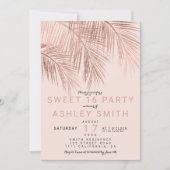 Modern faux roos gouden palmboom blush Sweet 16 Kaart (Voorkant)