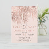 Modern faux roos gouden palmboom blush Sweet 16 Kaart (Staand voorkant)