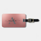 Modern Faux Rose Gold Script Monogram Personalized Bagagelabel (Voorkant horizontaal)