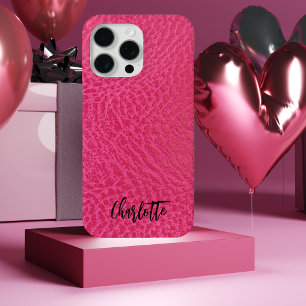Modern Faux roze leer iPhone 15 Pro Max Hoesje