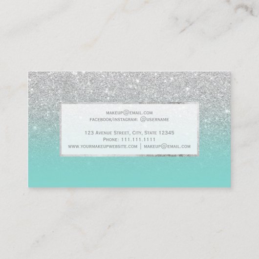 Modern faux Silver blauwgroen ombre make-up Visitekaartje (Achterkant)