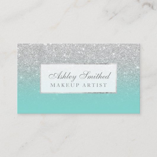 Modern faux Silver blauwgroen ombre make-up Visitekaartje (Voorkant)