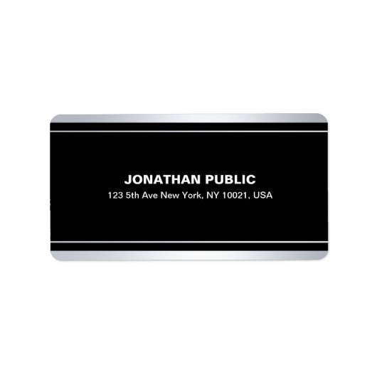 Modern Faux Silver Elegant Black Sjabloon Glamour Etiket (Voorkant)