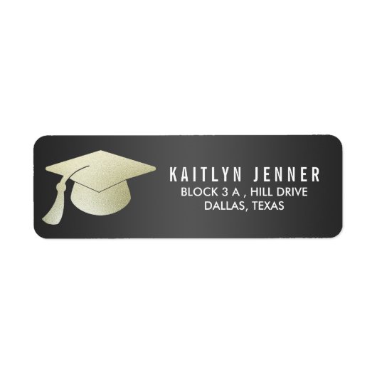 Modern Faux Silver Foil Afstuderen Pet Zwart Etiket (Voorkant)