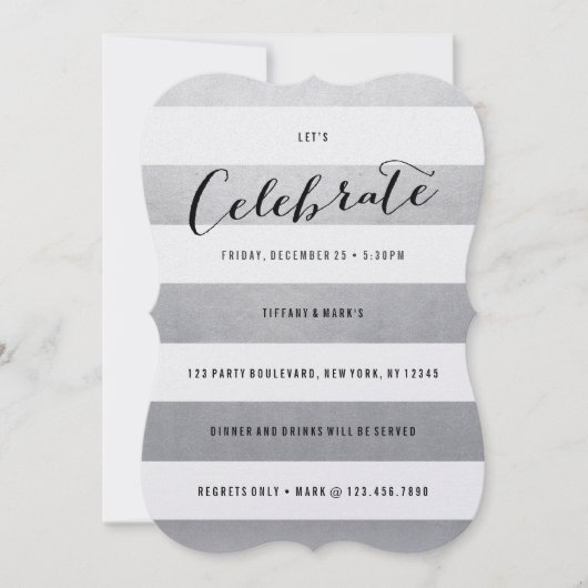 Modern Faux Silver Foil Party Invitation Kaart (Voorkant)