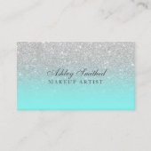 Modern faux Silver Glitter blauwgroen oceaanmake-u Visitekaartje (Voorkant)