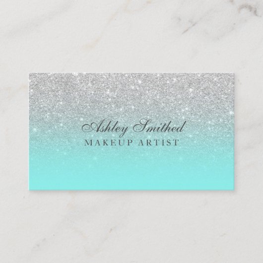 Modern faux Silver Glitter blauwgroen oceaanmake-u Visitekaartje (Voorkant)