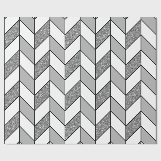 Modern Faux Silver Glitter Herringbone Chevron Cadeaupapier (Vlak)