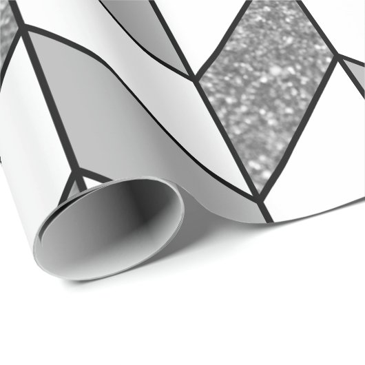 Modern Faux Silver Glitter Herringbone Chevron Cadeaupapier (Rol Hoek)