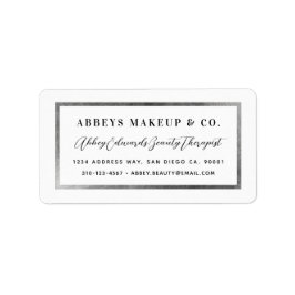 Modern Faux Silver Leaf Border Business Label