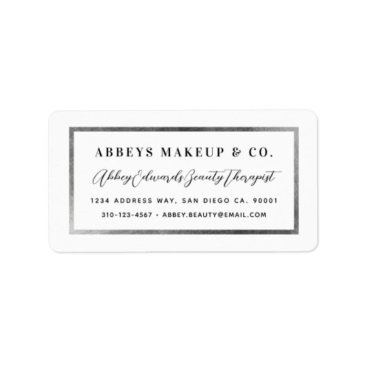 Modern Faux Silver Leaf Border Business Label (Voorkant)