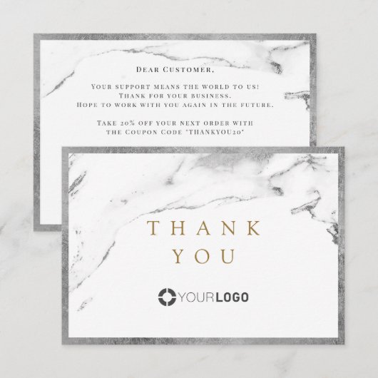 Modern faux Silver Marble luxe business bedankt (Voorkant / Achterkant)