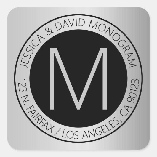 Modern Faux Silver retouradres of productetiket Vierkante Sticker (Voorkant)