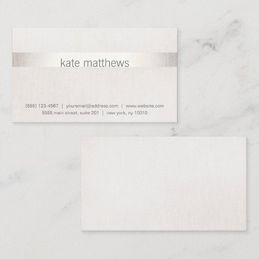Modern Faux Silver Stripe op Linen Visitekaartje (Voorkant / Achterkant)