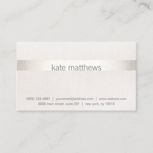 Modern Faux Silver Stripe op Linen Visitekaartje (Voorkant)